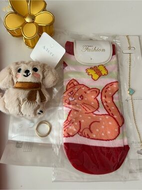 4/$50 Kids' Pink & Red Cat Crew Socks -mystery lot